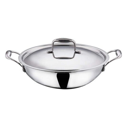 Vinod Cookware Platinum Triply Induction Friendly Stainless Steel Kadai with Lid, 40 cm