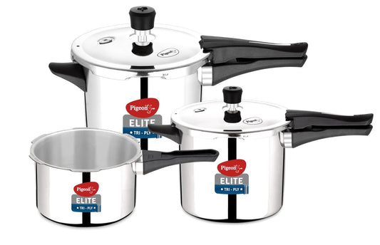 PIGEON BY STOVEKRAFT ELITE SHINE TRIO COMBI 2+3+5L TRI-PLY STAINLESS STEEL COOKER (INDUCTION COMPATIBLE)
