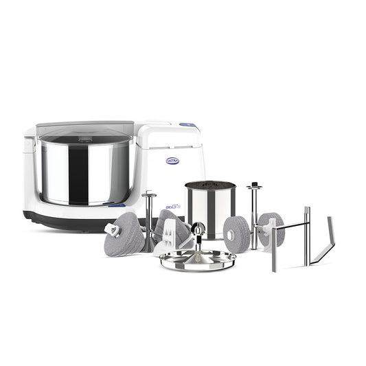Ultra Bigg+ Wet Grinder Celebration Pack | 2.5L Multiutility Drum with Conical Stones | 1L Spice Mix Drum with Cylindrical Stone, Coconut Scraper, Atta Kneader & AISI 304 FoodGrade Stainless Steel