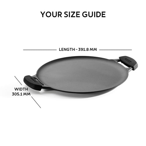 TRAMONTINA TITANEX 30cm Cast Iron Dosa Tawa | Pre-Seasoned Flat Tawa with Raised Edges | Dual Side Handles | Gas & Induction Compatible | for Dosa, Uttapam, Paratha.