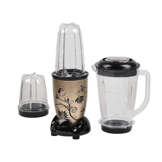 Wonderchef Nutri-blend 500W Mixer Grinder, 22000 RPM Motor, Smoothie Maker, Masala Grinder, Chutney Blender, 4 Unbreakable Jars, Recipe Book by Chef Sanjeev Kapoor, 2 Yr Warranty, Champagne