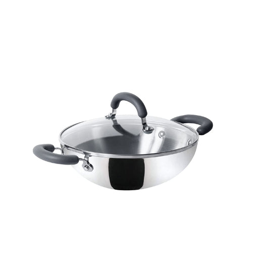 Meyer Trivantage Zero Nickel Release Stainless Steel Triply Kadai | Steel Kadhai with Lid | Stainless Steel Cookware with Induction Base | Small Kadhai for deep Fry, 22cm, Silver