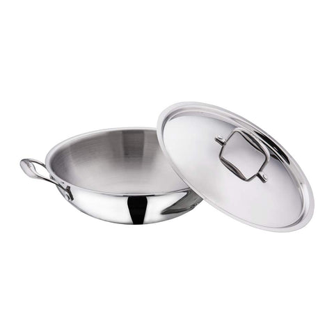 Vinod Cookware Platinum Triply Induction Friendly Stainless Steel Kadai with Lid, 40 cm