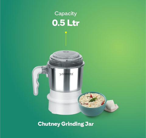 Signora Care Dynamatic 945 Watts 3 Speed Control Mixer Grinder | German Double Ball Bearing Motor 22000 Rpm | 5 Years Motor Warranty | Unbreakable Polycarbonate (3 Jars - 0.5L+1L+1.5L) - White