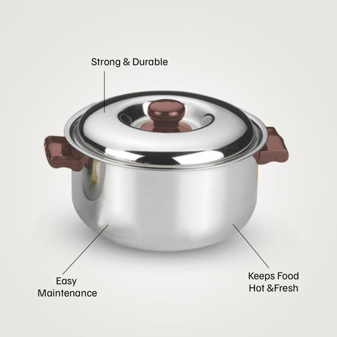 Vinod Stainless Steel Hot Casserole 6500ml - Insulated Food Warmer