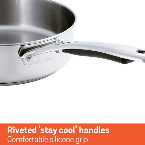 Meyer Select Stainless Steel Sautepan | Fry pan with Lid | Saute pan with Triply Base | Gas and Induction Suitable, 2.8 Liters/24cm (Induction & Gas Compatible)
