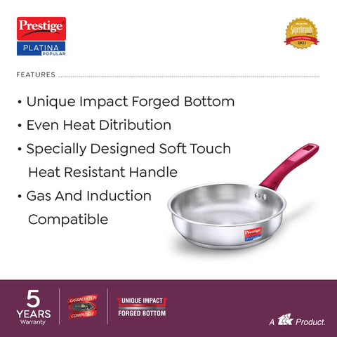Prestige Platina Popular Stainless Steel Gas and Induction Compatible Fry Pan, 240 mm