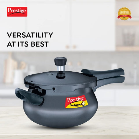Prestige Deluxe Plus 3 Litre Hard Anodised Pressure Cooker Handi, Black