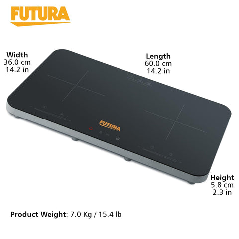 Hawkins Futura Dual Hob Induction Cooktop, 3600-W, Auto Cut-off, Child Lock, Intelligent Boil-Dry Protection, 20 Power Settings, Black (FIC2A1)