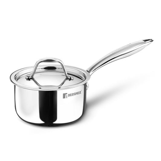 Bergner Argent Junior Chef TriPly Stainless Steel 12cm (800ml) Saucepan with Stainless Steel Lid, Mini Milkpan, Durable, Healthy Cooking, Non-Toxic, Easy to Cleaning - Induction and Gas Stove Ready
