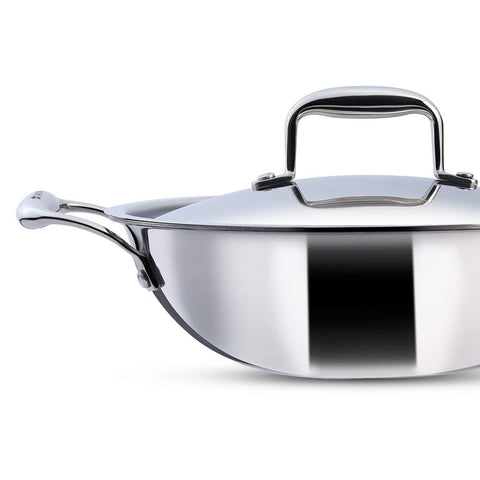 Wonderchef Nigella Tri-ply Stainless Steel 20 cm Kadhai with Lid | 1.5 Litre | 2.6mm Thickness | Kadai with Induction base | Compatible with all cooktops | Riveted Cool-Touch Handle | 10 Year Warranty