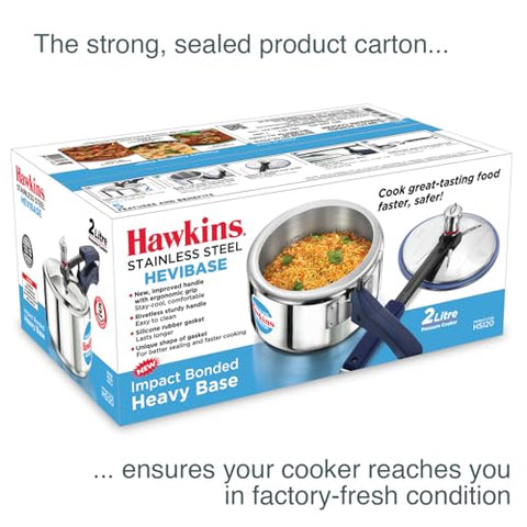 Hawkins 2 Litre Stainless Steel Hevibase Pressure Cooker, Impact Bonded Base, Inner Lid Cooker, Silver (HSI20)