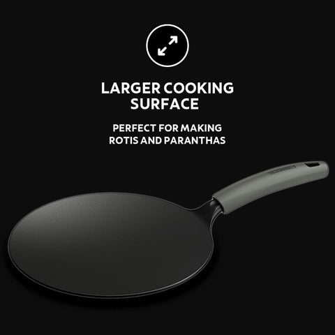 TRAMONTINA TITANEX 26cm Pre-Seasoned Cast Iron Concave Tawa | Tawa for Roti, Phulka, Paratha | Gas/Induction Compatible Cookware | Non-Slip Grip | Superior Heat Retention | Life-Time Warranty