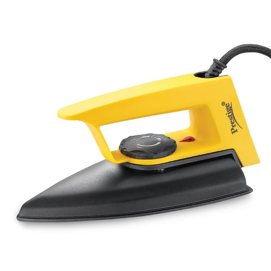 Prestige Magic Magnite 750W Dry Iron|Greblon Non-Stick Coated Sole Plate|Wide Range Of Fabric Interface|Light Weight|Neon Indicator Light|2 Years Warranty|Yellow & Black