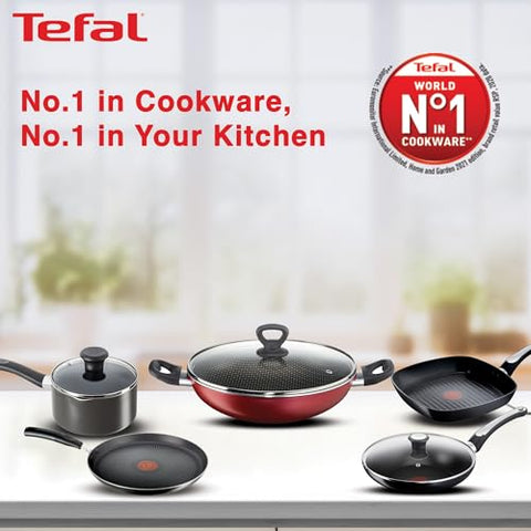 Tefal Cook & Savour Non-Stick Kadhai with Glass Lid, Induction Base, Titanium Coating, 24 cm, Suitable for All Hob Type, Black, 2 Years of Coverage