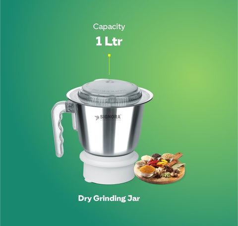 Signora Care Dynamatic 945 Watts 3 Speed Control Mixer Grinder | German Double Ball Bearing Motor 22000 Rpm | 5 Years Motor Warranty | Unbreakable Polycarbonate (3 Jars - 0.5L+1L+1.5L) - White