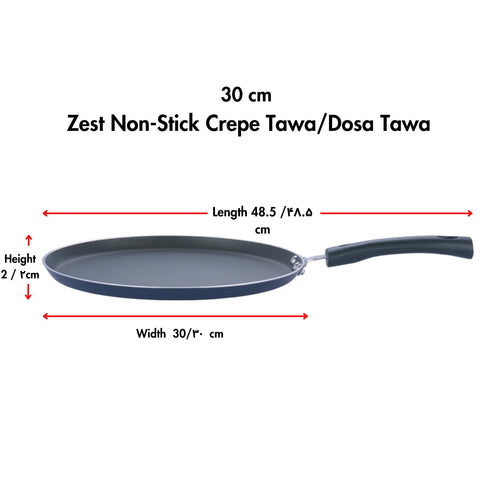 Vinod Zest Aluminium Non Stick Dosa Omni Tawa - 30cm | 3mm Extra Thick | 3 Layer Ceramic Coat | Bakelite Handle | Toxin Free | Gas Base - 1 Year Warranty