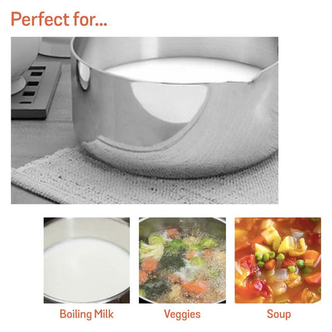 Meyer Select Nickel Free Stainless-Steel Open Milkpan | Tea pot| Milk Pot | Small Milk Pan with triply Base | Chai Pan | Mill pan for Cooking | Gas and Induction Compatible, 14cm/ 0.9 Liters, Silver