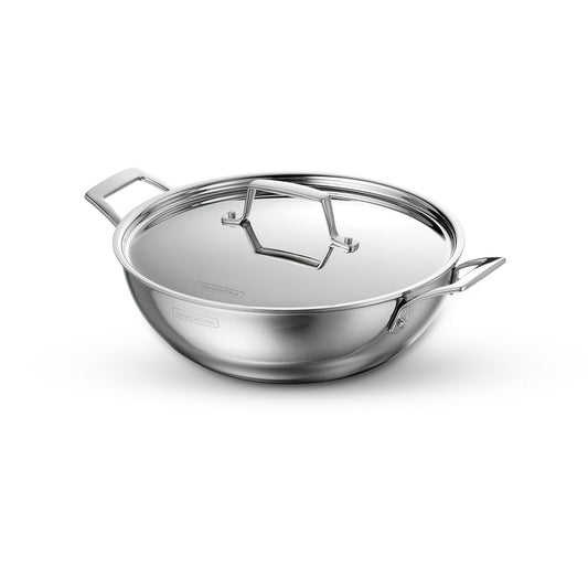 TRAMONTINA Aeion Triply 26cm/3.7L Kadai with SS 304 Lid | Healthy | Kadhai for Curry | Deep Fry | StirFry Cooking | Induction Friendly | Stay Cool Handle | NSF Certified | 10 Year Warranty