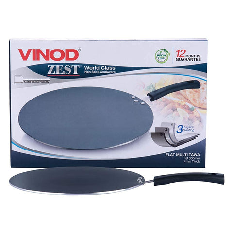 Vinod Zest Aluminium Flat Non Stick Roti/Dosa Tawa - 32.5 cm | 4mm Extra Thick Base Tava, 3 Layer Ceramic Coating, Even Heating, Gas Stove & Metal Spoon Friendly, Perfect for Dosa, Roti, Pancake