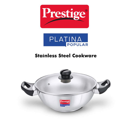 Prestige Platina Popular SS Kadai 240mm - Forged Induction Bottom Base