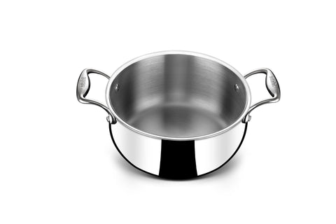 Stahl Artisan Triply Stainless Steel Belly Saucepot with Lid,Induction Base Casserole, Briyani Pot/Handi,Stew Pot, 2.4 L, 18cm