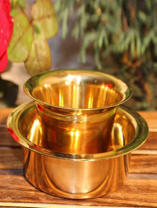 CLASSIC Brass Coffee Dabara Tumbler Set | Tea Dabara | Peetal Ka Dabara | Serving Drinkware Tumbler Golden Color, Set of 1 Pieces for Serving Filter Coffee