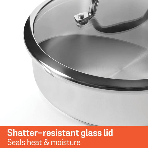 Meyer Select Stainless Steel Sautepan | Fry pan with Lid | Saute pan with Triply Base | Gas and Induction Suitable, 2.8 Liters/24cm (Induction & Gas Compatible)