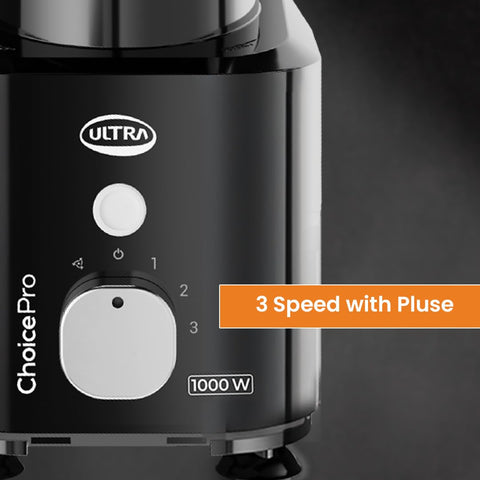 Ultra Choice Pro Mixer Grinder - Black | Fast & Heavy-Duty 1000W High Torque Motor with 5 Years Warranty | AISI 304 Food-Grade 3 SS Jar, 3 Speed Regular + Pulse