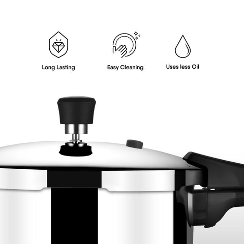 Stahl Xpress Cooker Triply Pressure Cooker Broad, Induction Cooker, Outer Lid Pressure Cooker 8 Liters, Induction & Gas Stove Compatible, 5 Years Warranty, Stainless Steel, Silver