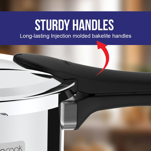 ULTRA Duracook 2.L StainlessSteel Outer Lid,AISI 304 Food Grade SS Pressure Cooker (2 Litre),Froth Collector,spillage Control,Induction&cooktop Compatible,Injection Moulded Bakelite Handles,ISI.