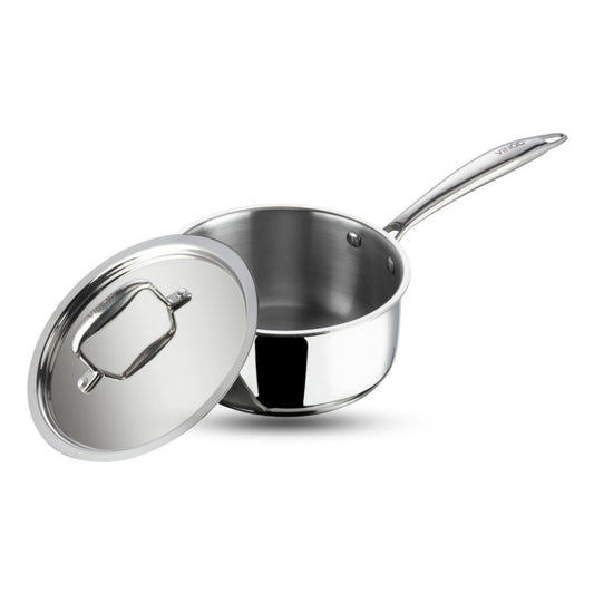 Vinod Platinum Triply Stainless Steel Saucepan with Lid  (18 cm) | Tea, Chai Pan | 5 Year Warranty | Induction & Gas Friendly, Heavy Bottom - Silver