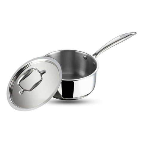 Vinod Platinum Triply Stainless Steel Saucepan with Lid  (18 cm) | Tea, Chai Pan | 5 Year Warranty | Induction & Gas Friendly, Heavy Bottom - Silver