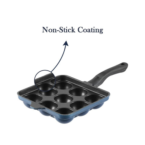 Vinod Aluminium Non Stick Kuzhi Paniyaram Pan - 9 Cups, 17.5cm / Paniyarakal, Appe Pan,Appam Patra,3mm Thick, 3 Ply,Metal Spoon Friendly,Gas Base - 1 Year Warranty