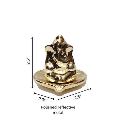 Agromech Premium Metallic Lord Ganesha Statue for Car Dashboard and Home Decor, 2.5x2.5x2.5in - Perfect Ganpati Idol for Prosperity and Positive Energy, Ideal for Car Dashboard, Home Decoration