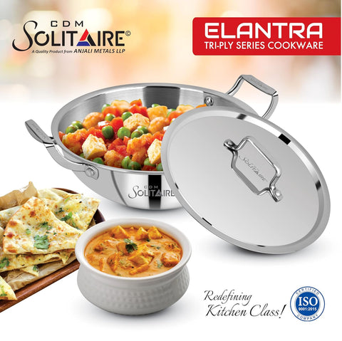 CDM Solitaire Elantra Triply Stainless Steel Kadhai 24cm with SS Lid  (Triply, Induction Bottom)