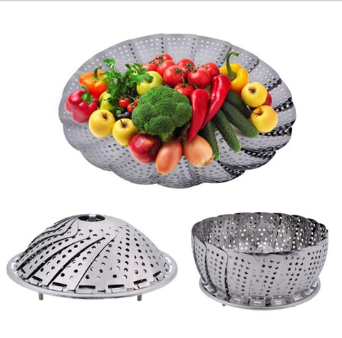 Mazda Vita Saver Stainless Steel Steamer Basket | Expandable Steamer for Cooking Vegetables, Momos, and More | Fits Various Pot Sizes | Rustproof and Durable | Dishwasher Safe(Silver)