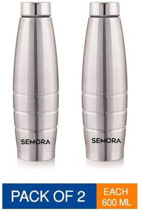 Semora Ultra Steel Water Bottle 600 ml Bottle  (Pack of 2, Silver, Steel)