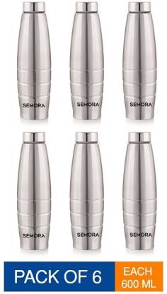 Semora Ultra Steel Water Bottle 600 ml Bottle  (Pack of 6, Silver, Steel)