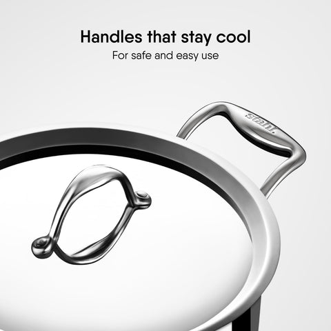 Stahl Triply Stainless Steel Artisan Cook & Serve Casserole with Lid, 4822, 22cm, 3 liter (Serves 4 People)