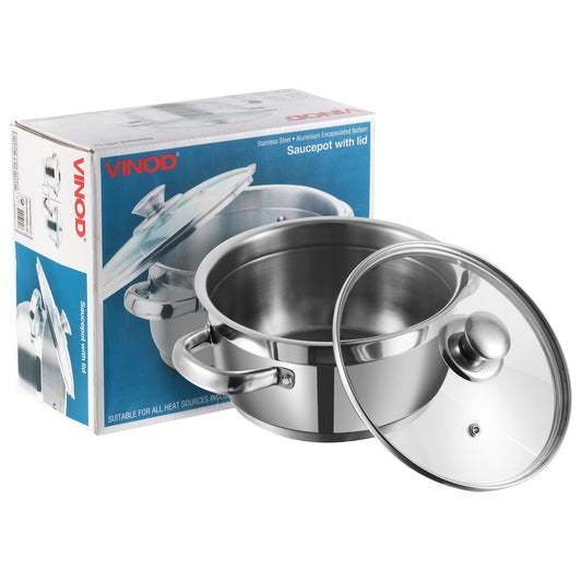 Vinod Cookware Induction friendly Two Tone Saucepot Set, 26cm with Glass Lid