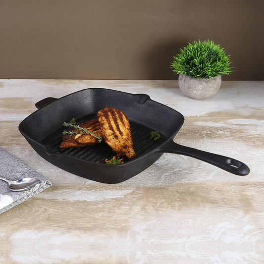 Wonderchef Forza Cast-Iron Grill Pan, Pre-Seasoned Cookware, Induction Friendly, 26cm, 3.8mm With Lifetime Exchange Warranty (Black)