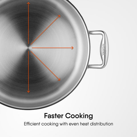 Stahl Artisan Triply Stainless Steel 24 cm Biryani Handi with Dual lid, Steel Lid for Dum & Glass Lid for Serving | 4L Biryani Pot, Gas & Induction Compatible | Non-Toxic, Less Oil, Stick Resistant