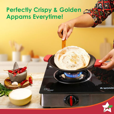 Wonderchef Forza Cast-Iron Appachetty | 20cm | Heavy-Duty Cast-Iron | for Appams, Dosas, Rotis | Naturally Non-Stick | Uniform Heating, Slow Cooking | Chemical-Free