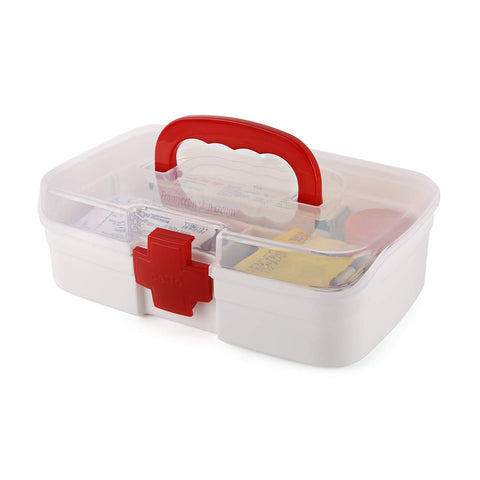 Cello Medico Small First Aid Box | BPA-Free Emergency Indoor Outdoor Medical Utility Cabinet Organizer | Light Weight & Portable Handle | Plastic Medical Box | Transparent