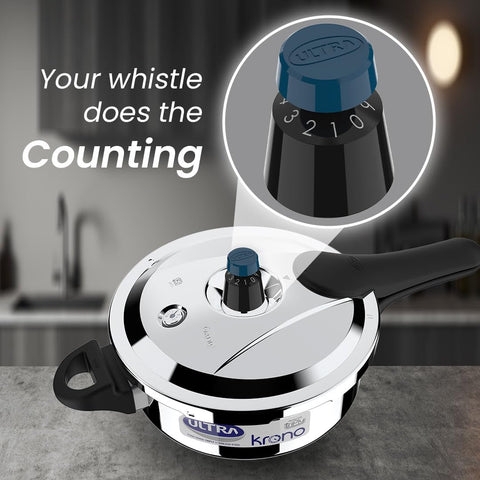 Ultra Triply Krono Pressure Cooker 3.5 Litre | Whistle Counter | Spillage Control | AISI 304 Food Grade Stainless Steel Cooker | 5 Years Warranty | Cooks Fast & Saves Gas | SCTS Technology