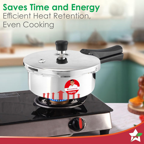 Wonderchef Nigella Triply Stainless Steel Pressure Cooker 2L, Outer Lid, Gas, Induction Compatible & Ceramic Cooktop, ISI Certified, Da Vinci Collection, Uniform Heating, 5-Year Warranty