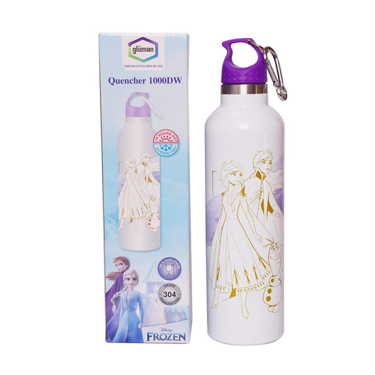 Gluman School Water Bottle for Girls | Insulated School Kids Bottle with Inner Steel | Disney Quencher Frozen Water Bottle for School Kids | Leak Proof | Food Grade | Hot & Cold | 1000 ml