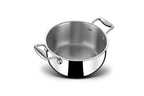 Stahl Artisan Triply Stainless Steel Belly Saucepot with Lid,Induction Base Casserole, Briyani Pot/Handi,Stew Pot, 2.4 L, 18cm