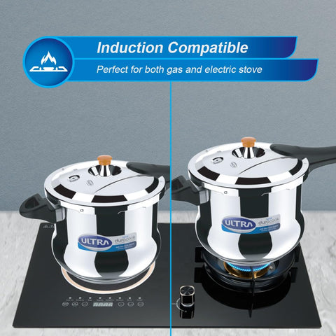 ULTRA Duracook Handi 8 Litre Stainless Steel Pressure Cooker,AISI 304 Food Grade SS, Froth Collector-Spillage Control,Induction Compatible,Imp Bonded Composite Base,ISI,10Y Warranty